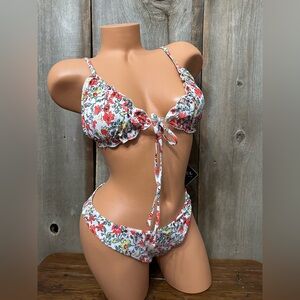 ZAFUL Triangle Ruffle High Cut Bikini in Ditsy Floral Size Medium US 6 Women’s
